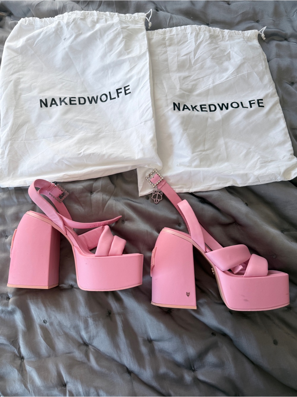 Naked Wolfe Jingle Heel Baby Pink Platform Block Heel Size 39
